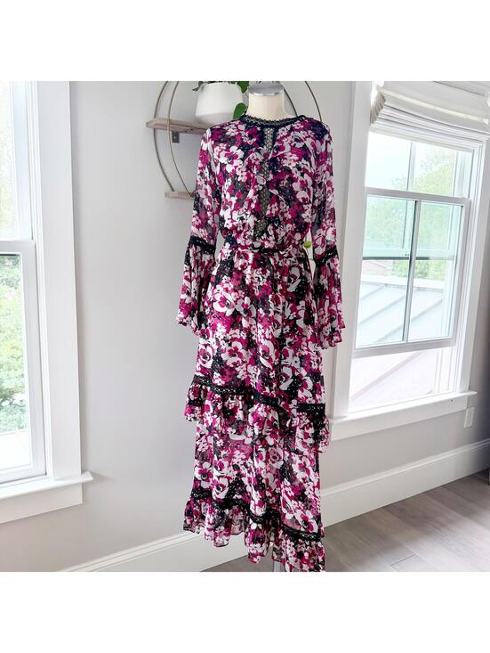 Dresses & Skirts - MISA Los Angeles Floral Print Ruffle Maxi Dress Size XS